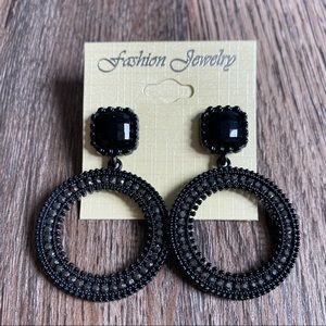 Black Stud Hooped Costume Earrings